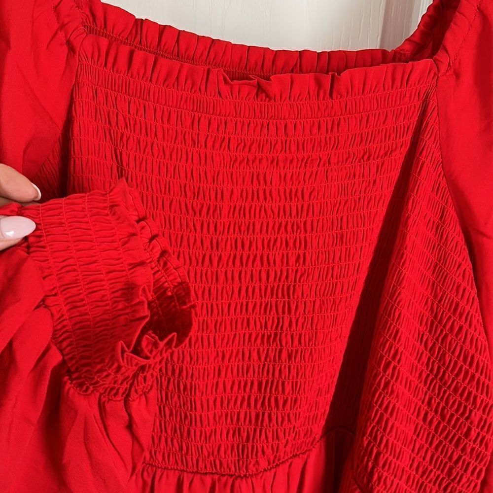 LA Ligne Smocked Bodice Midi Red Dress 4X Christmas Holiday Women's NWT - Picture 11 of 11